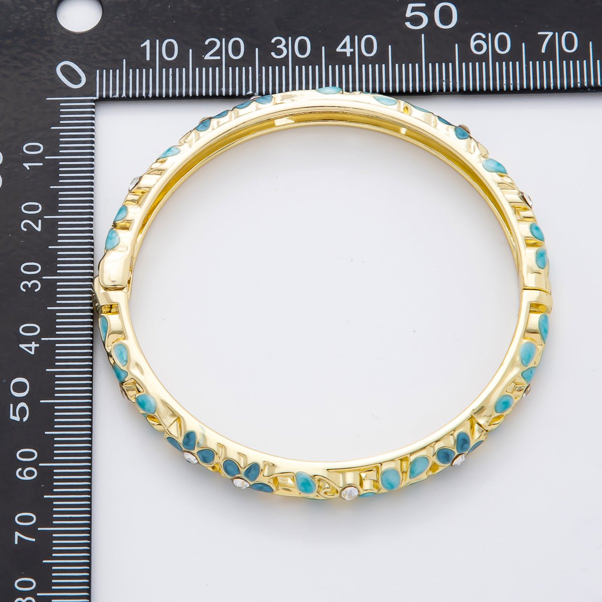 14K Gold Filled Round CZ Enamel Floral Themed Open Round Bangle Bracelet in Pink, Orange, & Blue | WA - 292 WA - 300 WA - 323 WA - 370 - DLUXCA