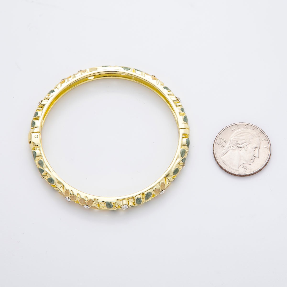 14K Gold Filled Round CZ Enamel Floral Themed Open Round Bangle Bracelet in Pink, Orange, & Blue | WA - 292 WA - 300 WA - 323 WA - 370 - DLUXCA