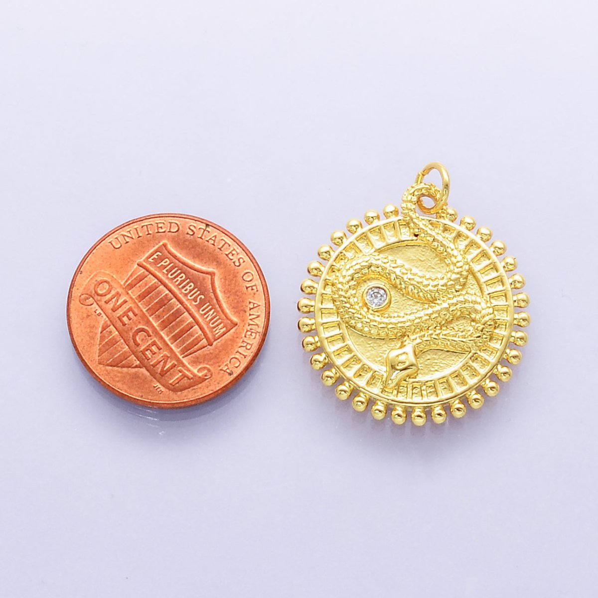 14K Gold Filled Snake Serpent Dotted Medallion Round Charm | E745 - DLUXCA