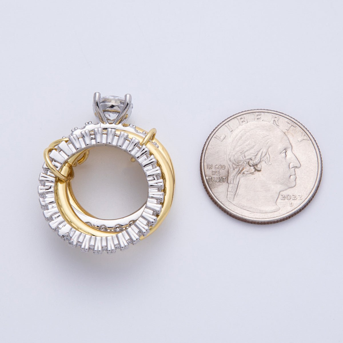 14K Gold Filled Solitaire Micro Paved CZ Interlock Stacked Mixed Metal Ring | O1678 - DLUXCA