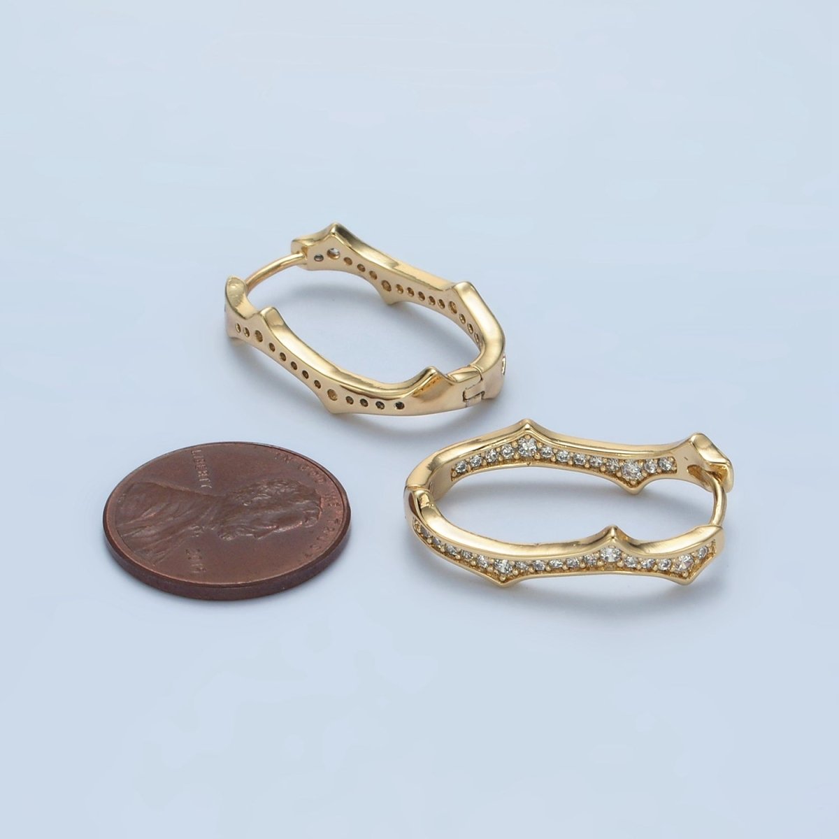 14K Gold Filled Spiked Front - Facing CZ Oblong Hoop Earrings | V495 - DLUXCA