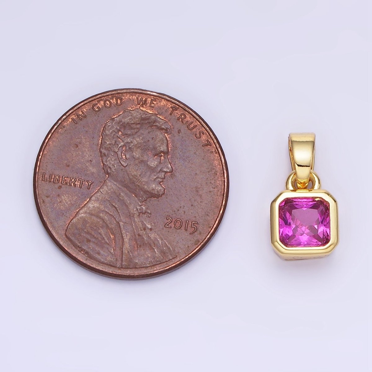 14K Gold Filled Square CZ Edged Birthstone Pendant in Gold & Silver | AA1297 - AA1308 - DLUXCA