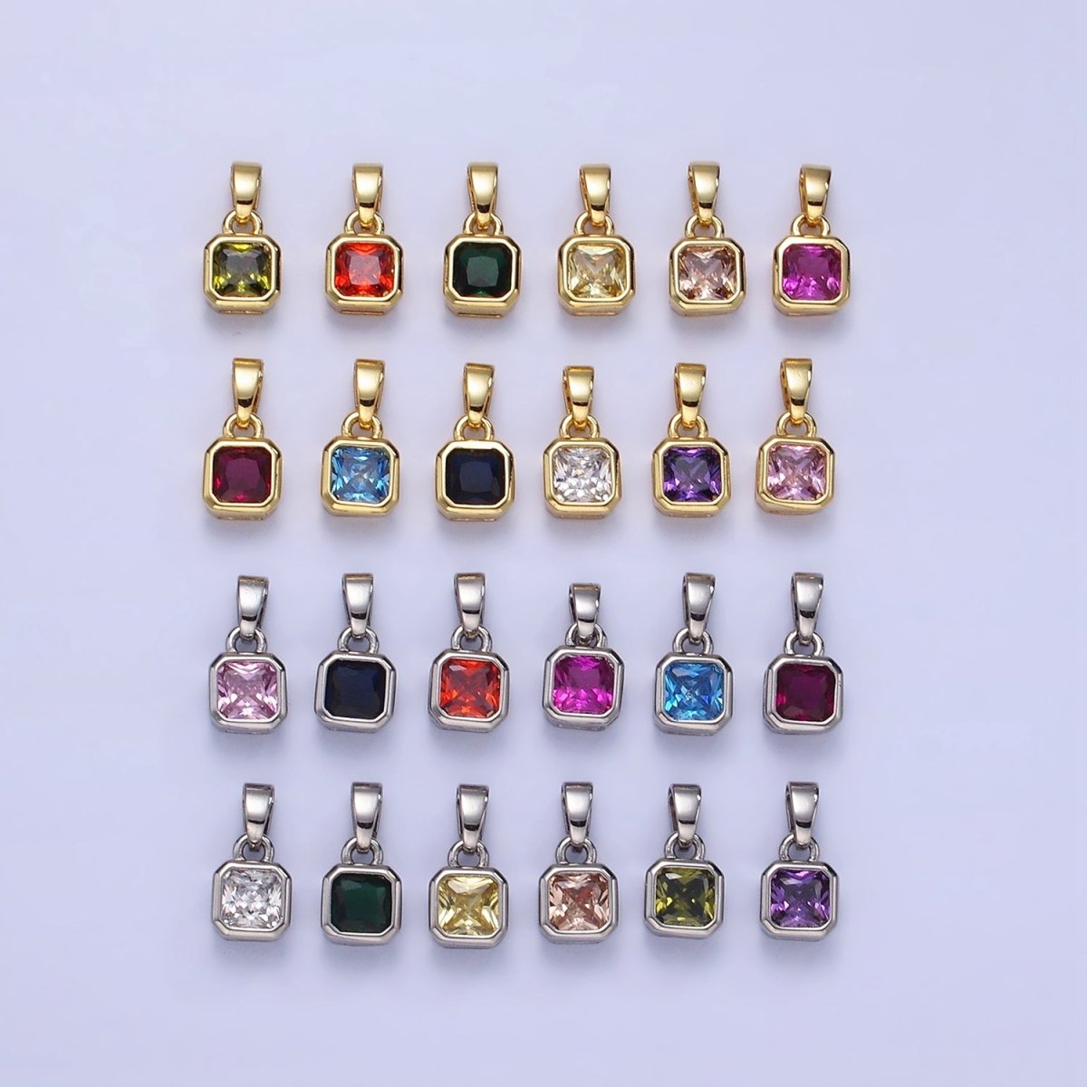 14K Gold Filled Baguette Birthstone CZ Pendant in Gold Silver