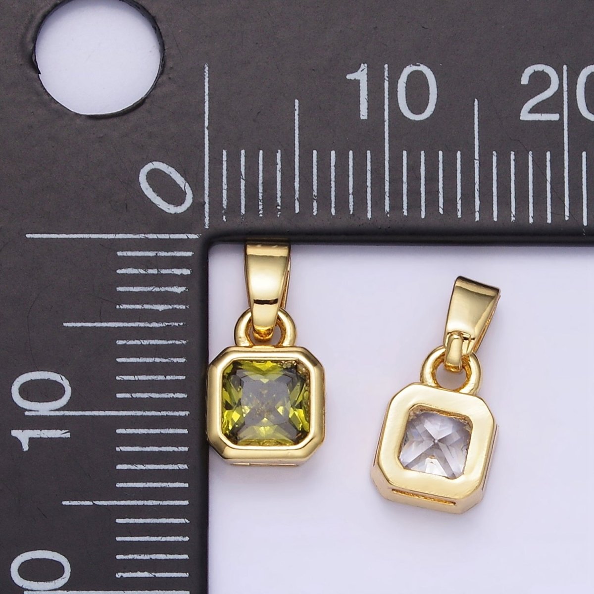 14K Gold Filled Square CZ Edged Birthstone Pendant in Gold & Silver | AA1297 - AA1308 - DLUXCA