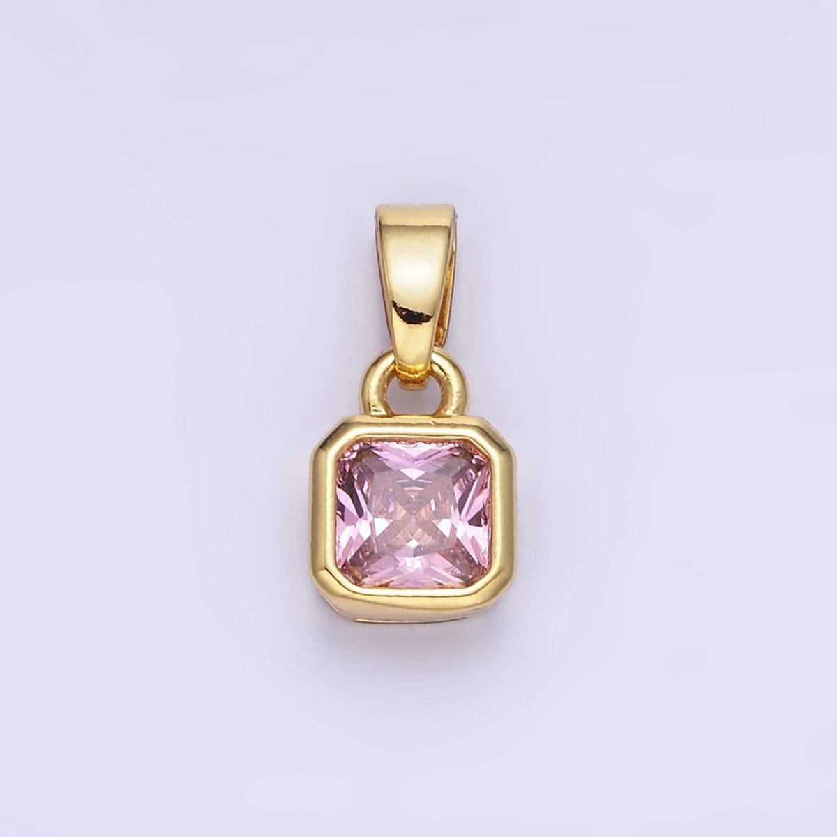 14K Gold Filled Square CZ Edged Birthstone Pendant in Gold & Silver | AA1297 - AA1308 - DLUXCA