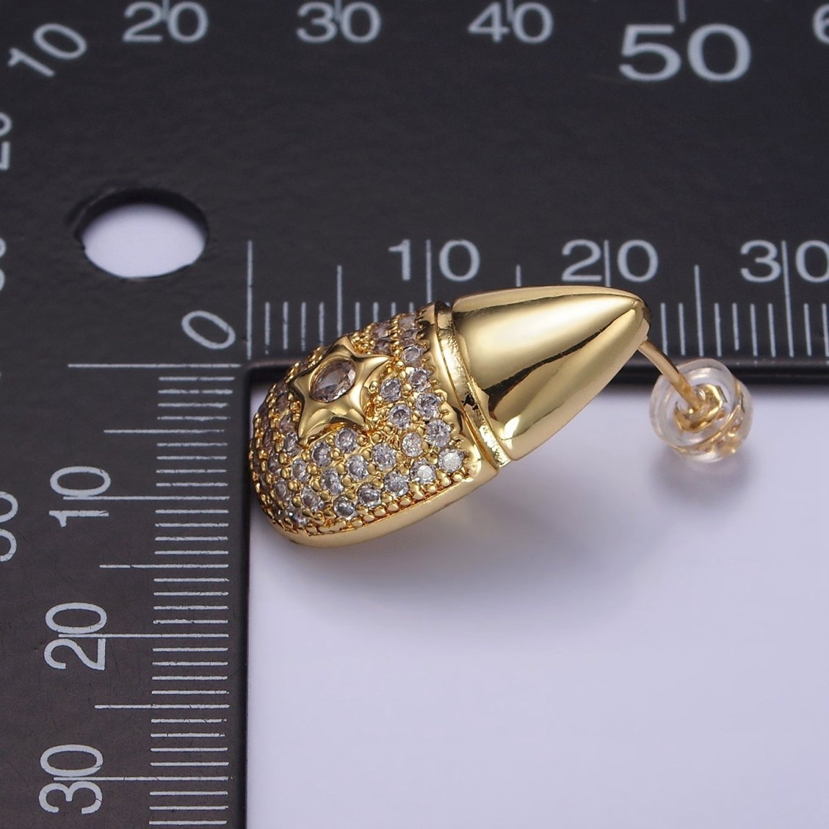 14K Gold Filled Star Micro Paved CZ Edged Teardrop Stud Earrings | P222 - DLUXCA