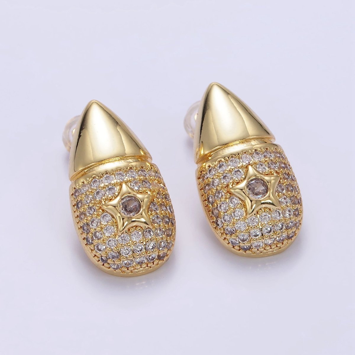 14K Gold Filled Star Micro Paved CZ Edged Teardrop Stud Earrings | P222 - DLUXCA