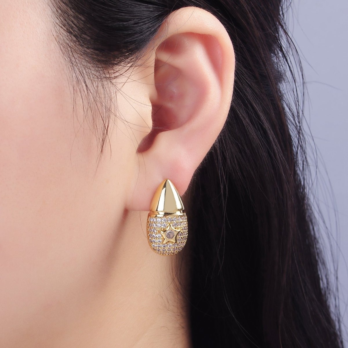 14K Gold Filled Star Micro Paved CZ Edged Teardrop Stud Earrings | P222 - DLUXCA