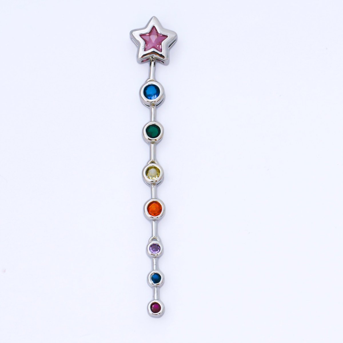14K Gold Filled Star Round Multicolor CZ Drop Bead in Gold & Silver | B482 - DLUXCA