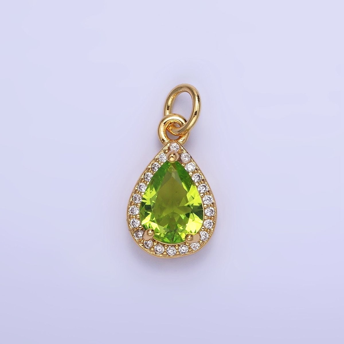 14K Gold Filled Teardrop CZ Micro Paved Birthstone Charm in Gold & Silver | W704 - W720 - DLUXCA