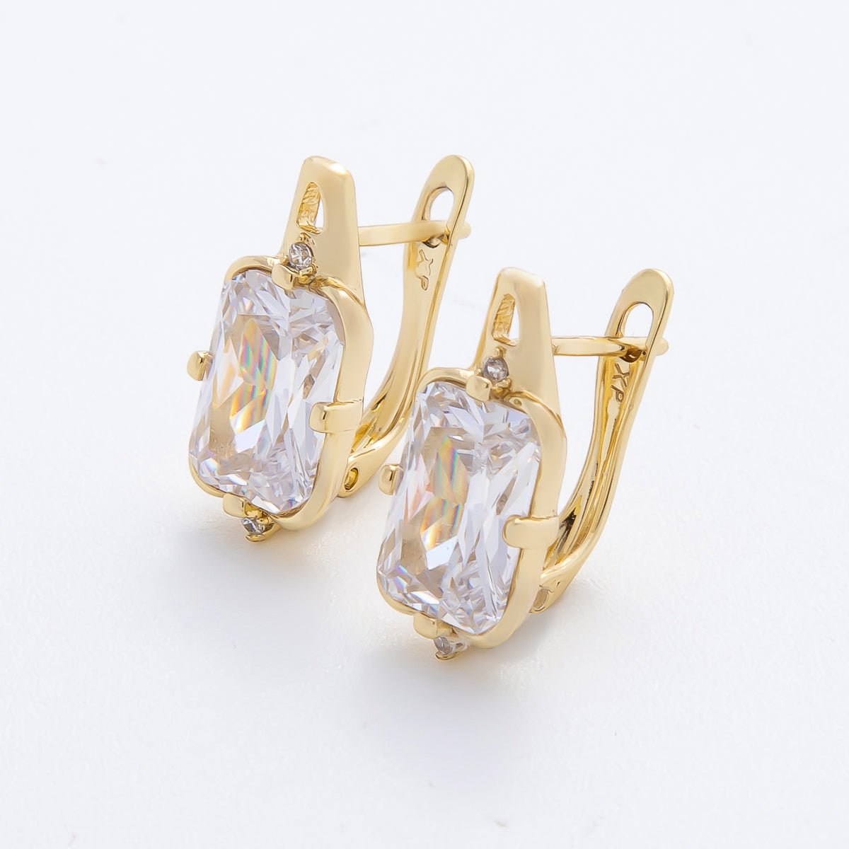 14K Gold Filled Thick Square CZ French Lock Latch Hoop Earrings | AJ238 - DLUXCA
