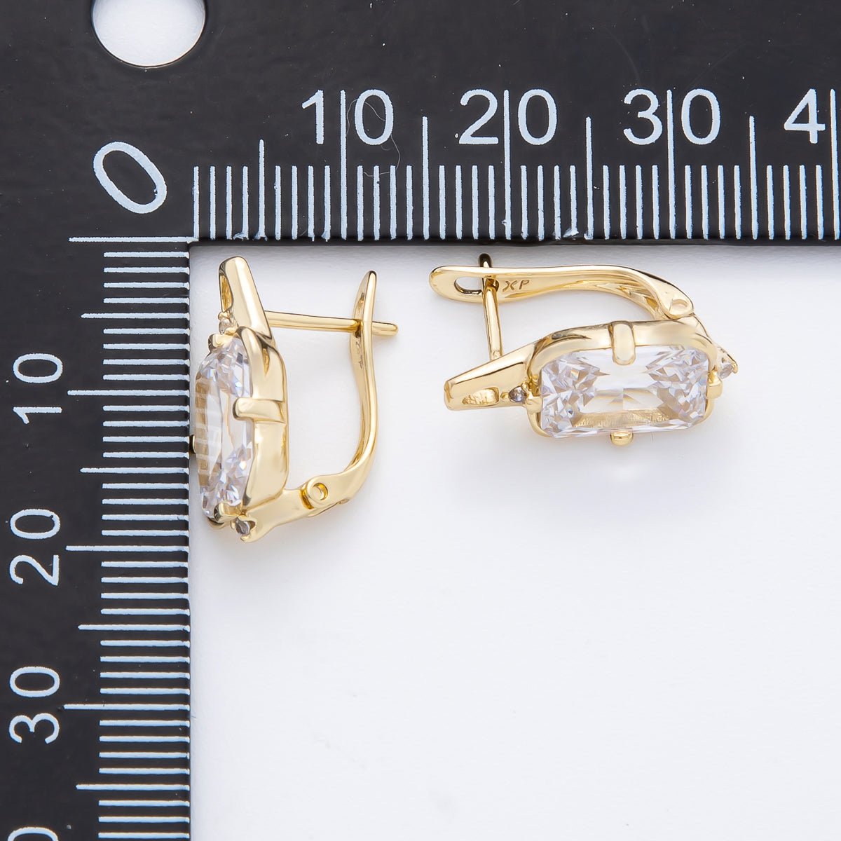 14K Gold Filled Thick Square CZ French Lock Latch Hoop Earrings | AJ238 - DLUXCA