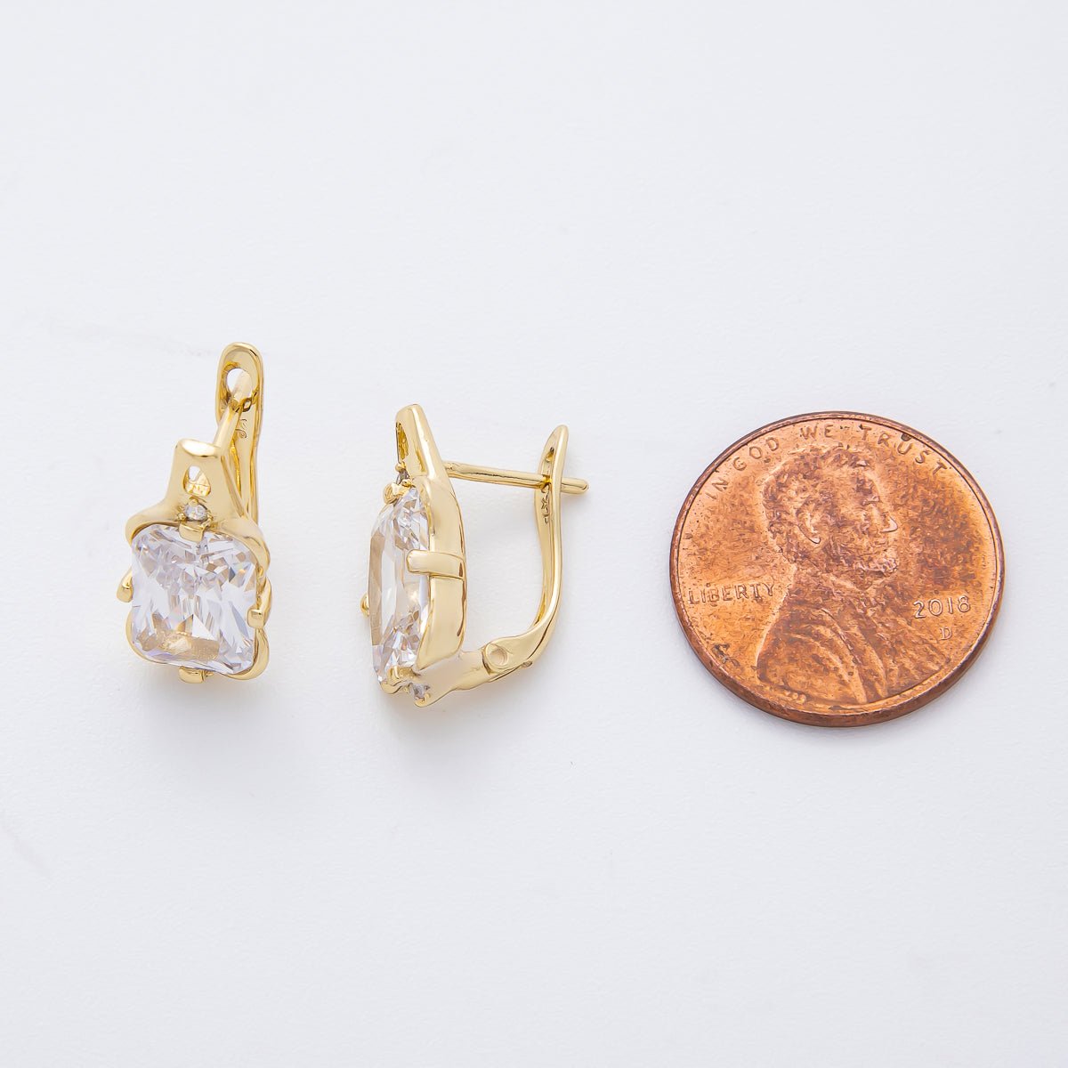 14K Gold Filled Thick Square CZ French Lock Latch Hoop Earrings | AJ238 - DLUXCA