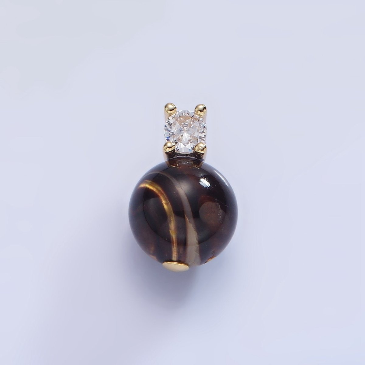 14K Gold Filled Tiger Eye Gemstone Round CZ Drop Pendant | P1791 - DLUXCA