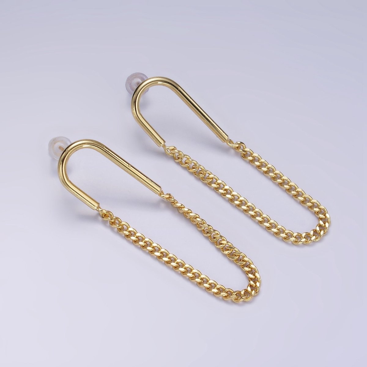 14K Gold Filled U Curb Chain Drop Stud Earrings | AB1177 - DLUXCA