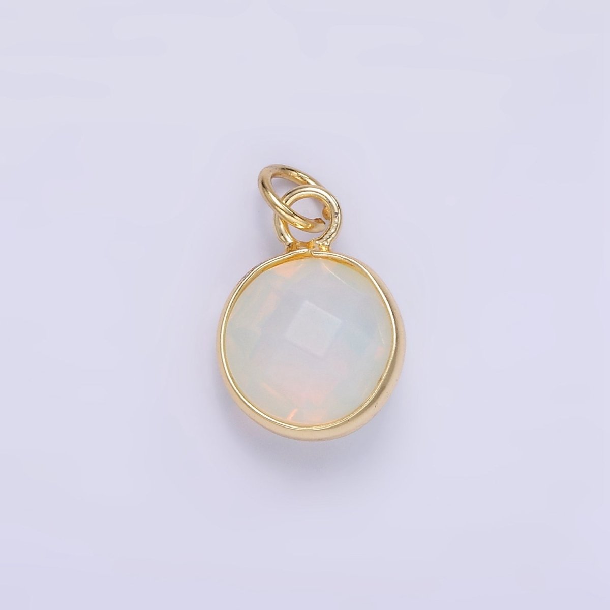 14K Gold Filled White Iridescent Opal Bezel Round Charm | D581 - DLUXCA