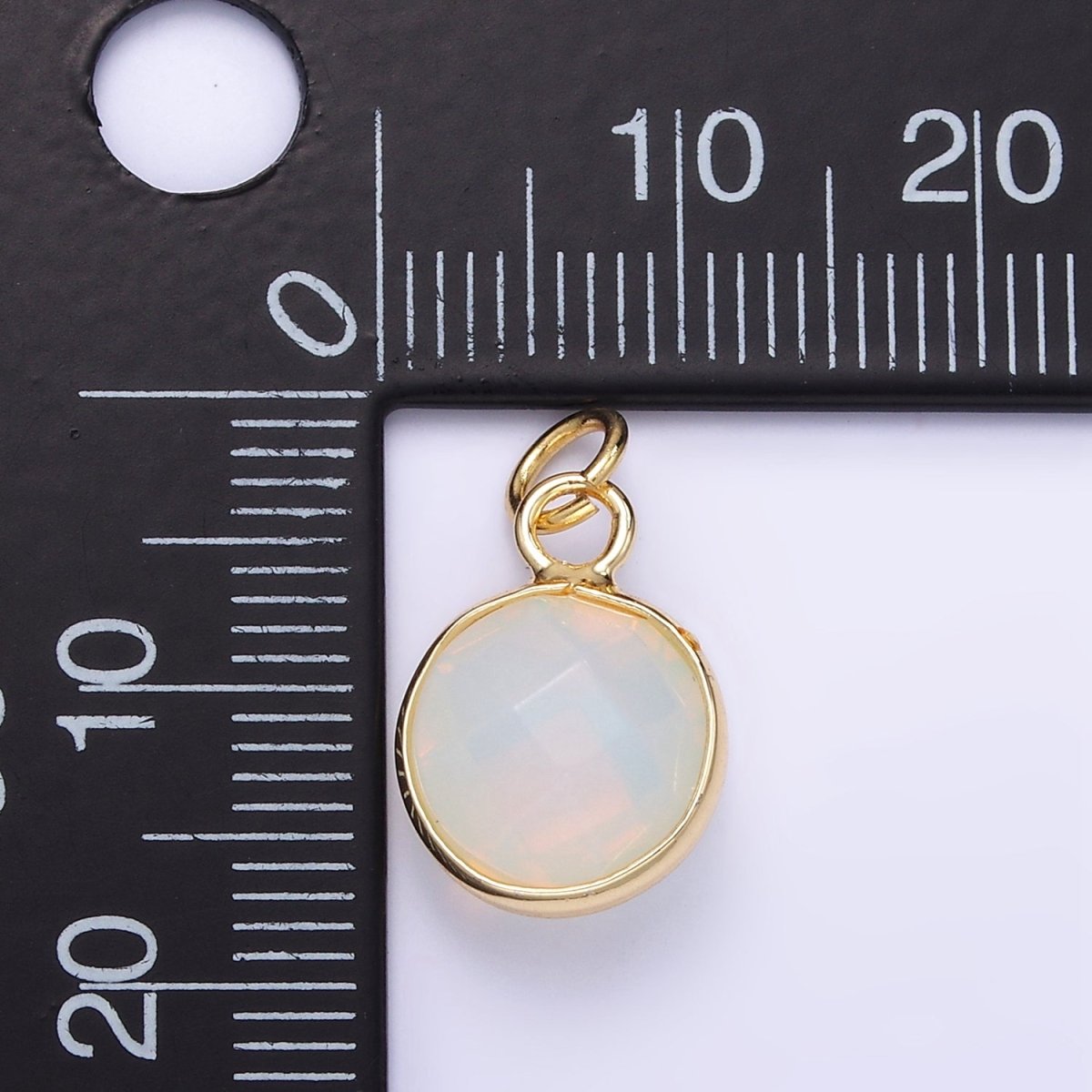14K Gold Filled White Iridescent Opal Bezel Round Charm | D581 - DLUXCA