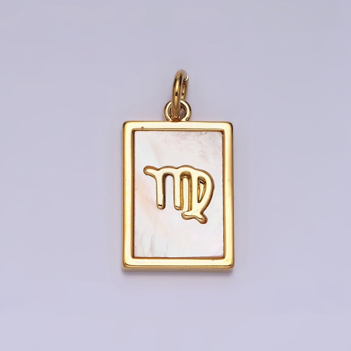 14K Gold Filled Zodiac Sign Shell Pearl Rectangular Tag Charm | A1247 - A1258 - DLUXCA