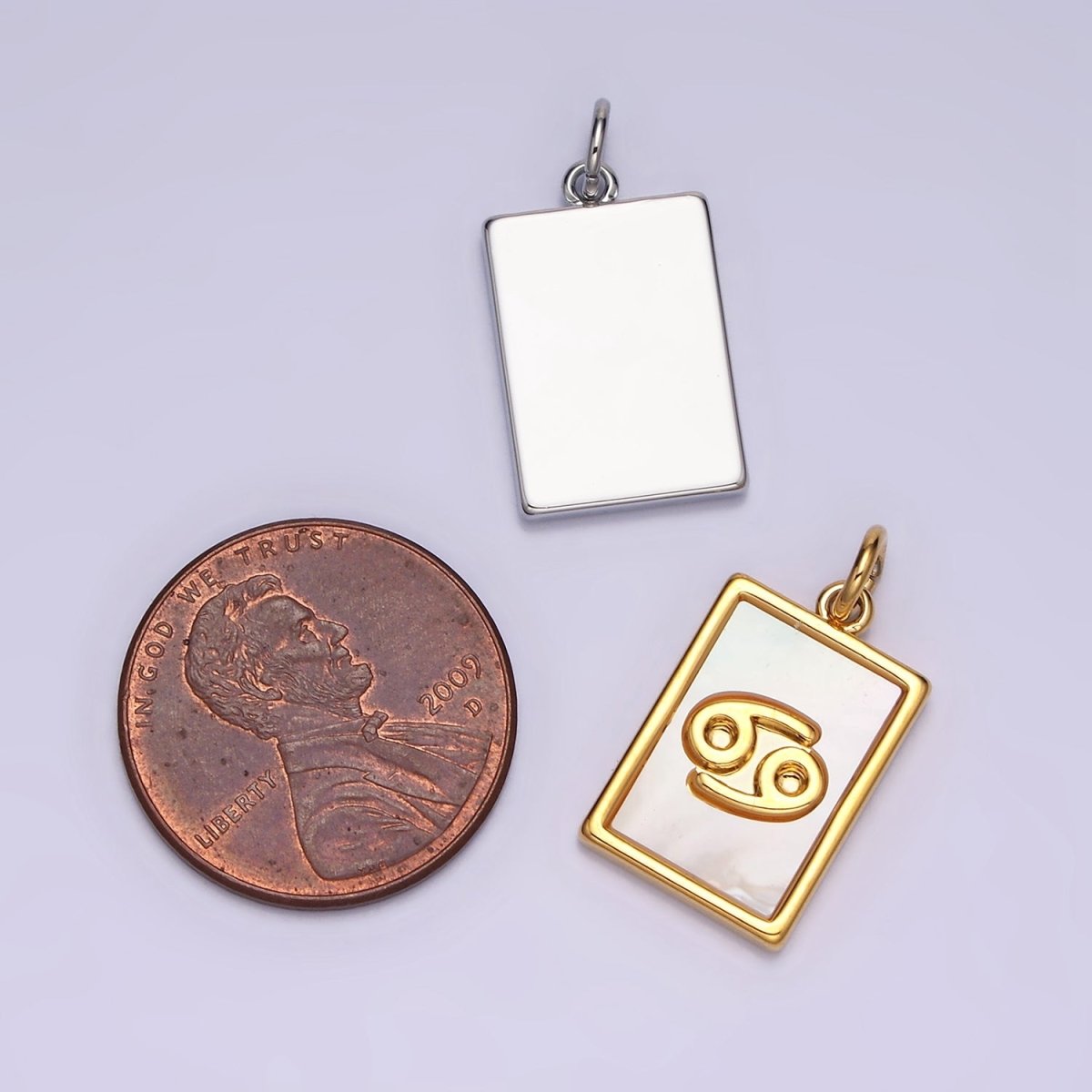 14K Gold Filled Zodiac Sign Shell Pearl Rectangular Tag Charm | A1247 - A1258 - DLUXCA