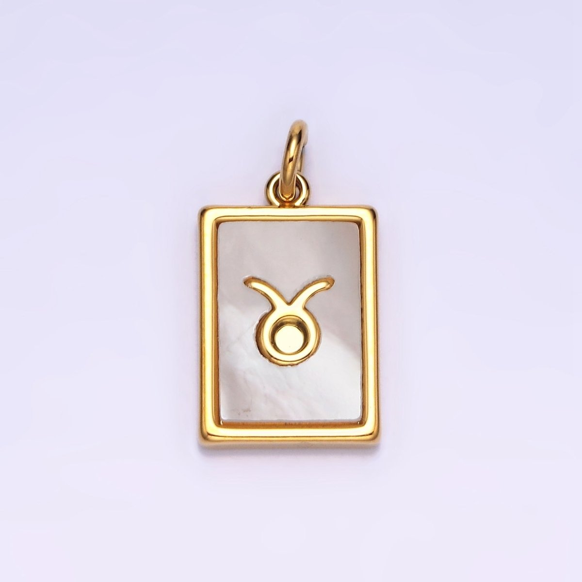 14K Gold Filled Zodiac Sign Shell Pearl Rectangular Tag Charm | A1247 - A1258 - DLUXCA