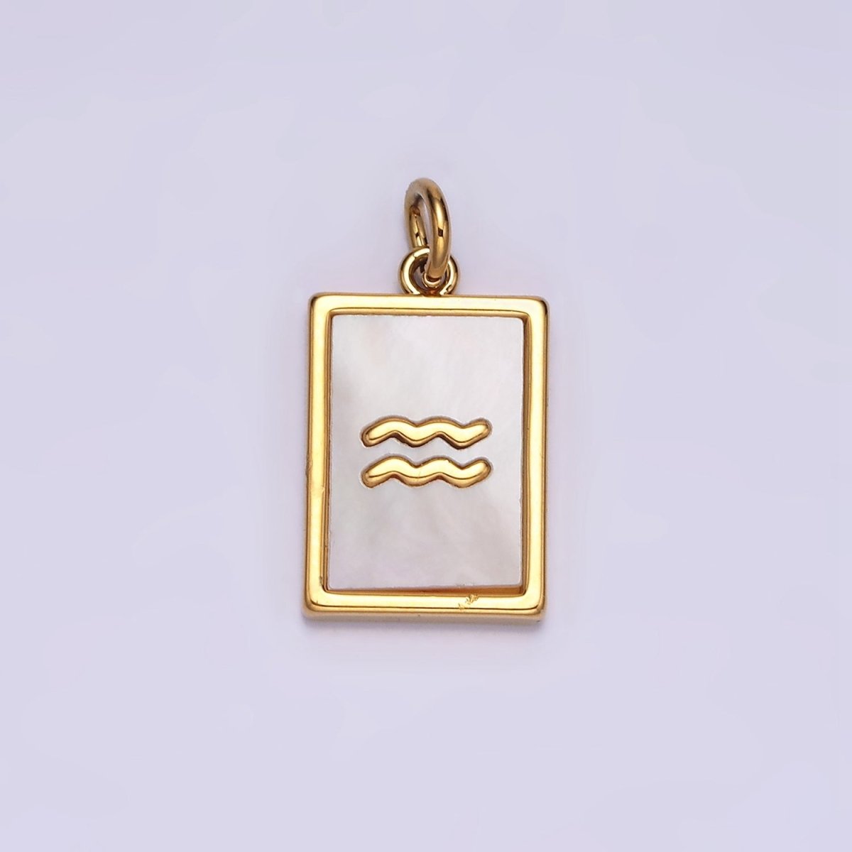 14K Gold Filled Zodiac Sign Shell Pearl Rectangular Tag Charm | A1247 - A1258 - DLUXCA