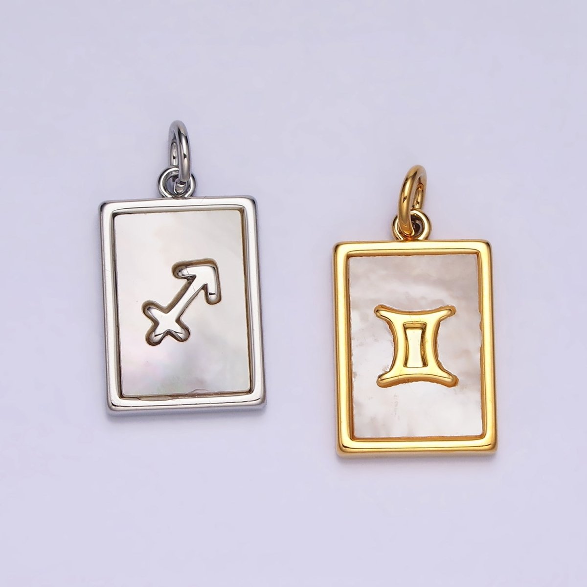 14K Gold Filled Zodiac Sign Shell Pearl Rectangular Tag Charm | A1247 - A1258 - DLUXCA