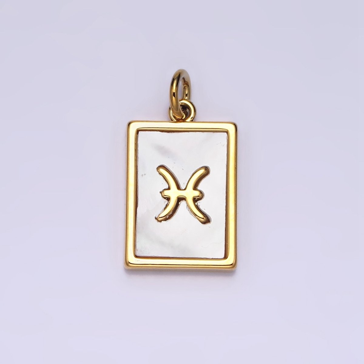 14K Gold Filled Zodiac Sign Shell Pearl Rectangular Tag Charm | A1247 - A1258 - DLUXCA