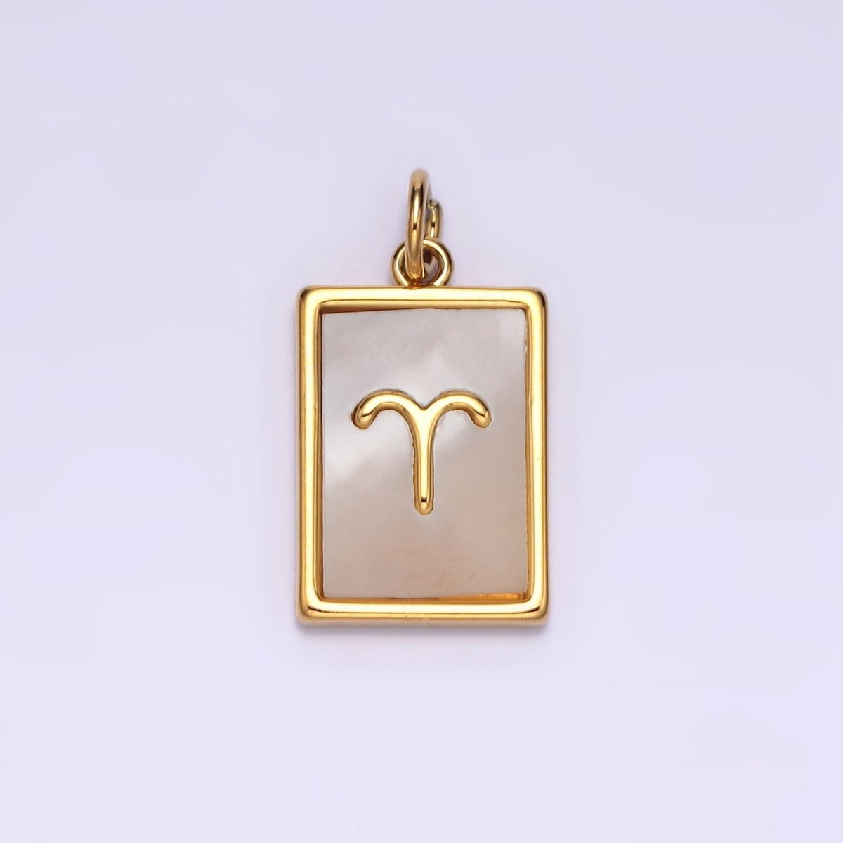 14K Gold Filled Zodiac Sign Shell Pearl Rectangular Tag Charm | A1247 - A1258 - DLUXCA