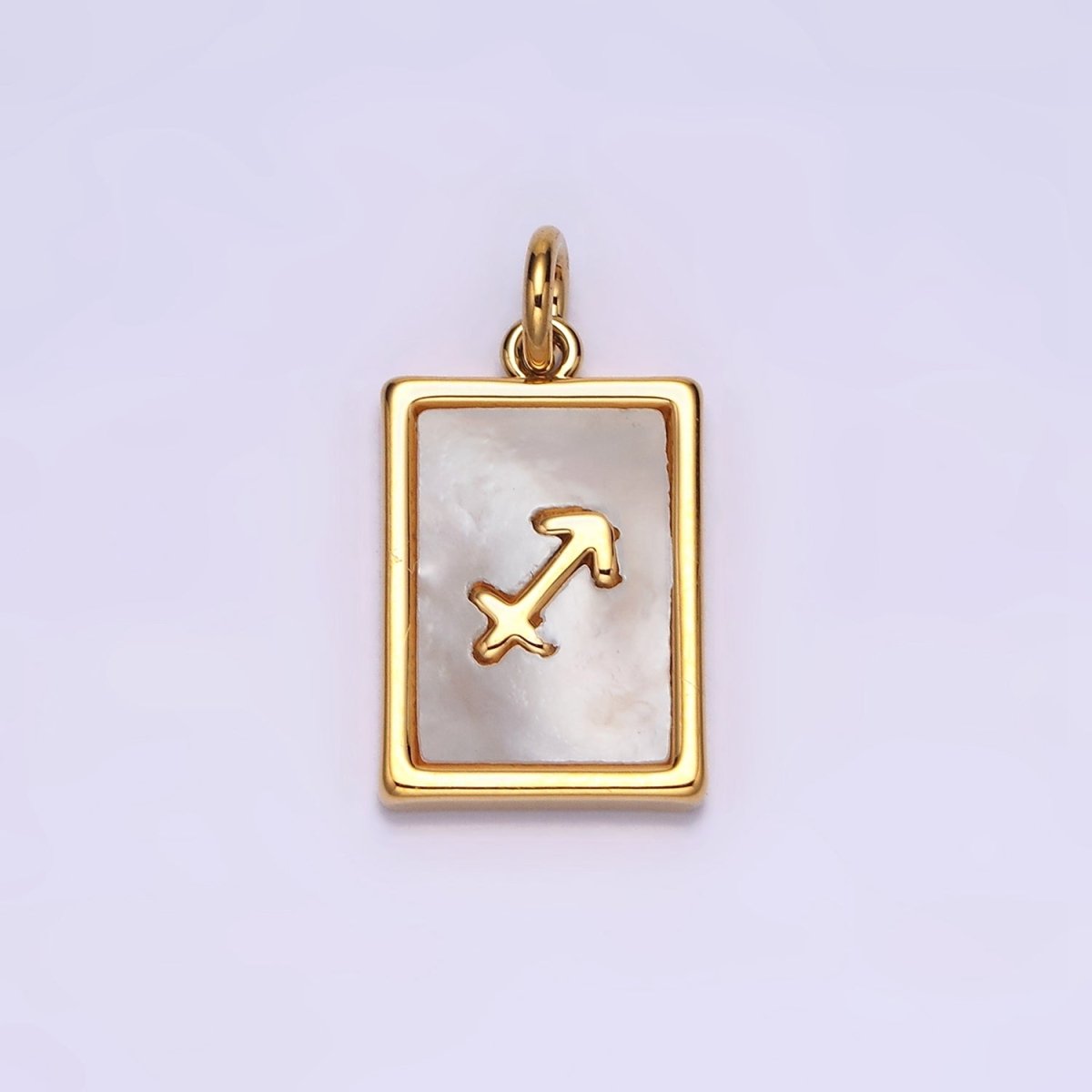 14K Gold Filled Zodiac Sign Shell Pearl Rectangular Tag Charm | A1247 - A1258 - DLUXCA