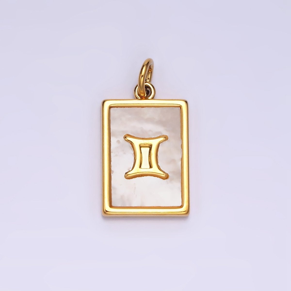 14K Gold Filled Zodiac Sign Shell Pearl Rectangular Tag Charm | A1247 - A1258 - DLUXCA