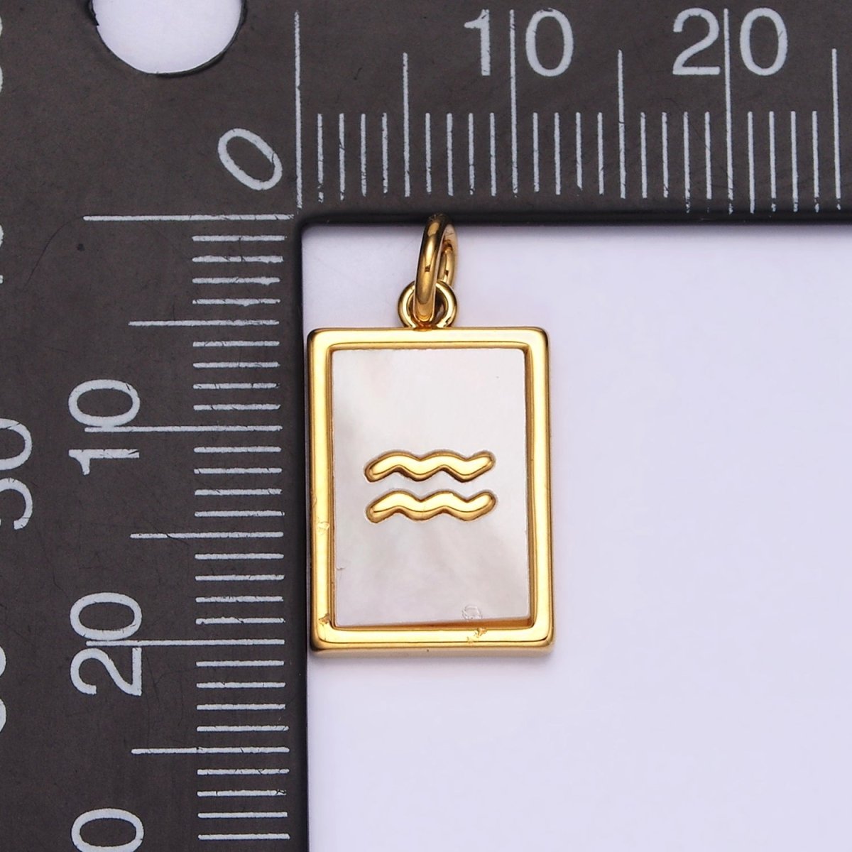 14K Gold Filled Zodiac Sign Shell Pearl Rectangular Tag Charm | A1247 - A1258 - DLUXCA