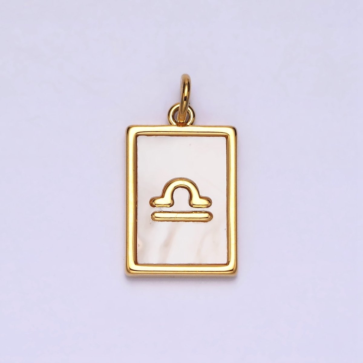 14K Gold Filled Zodiac Sign Shell Pearl Rectangular Tag Charm | A1247 - A1258 - DLUXCA