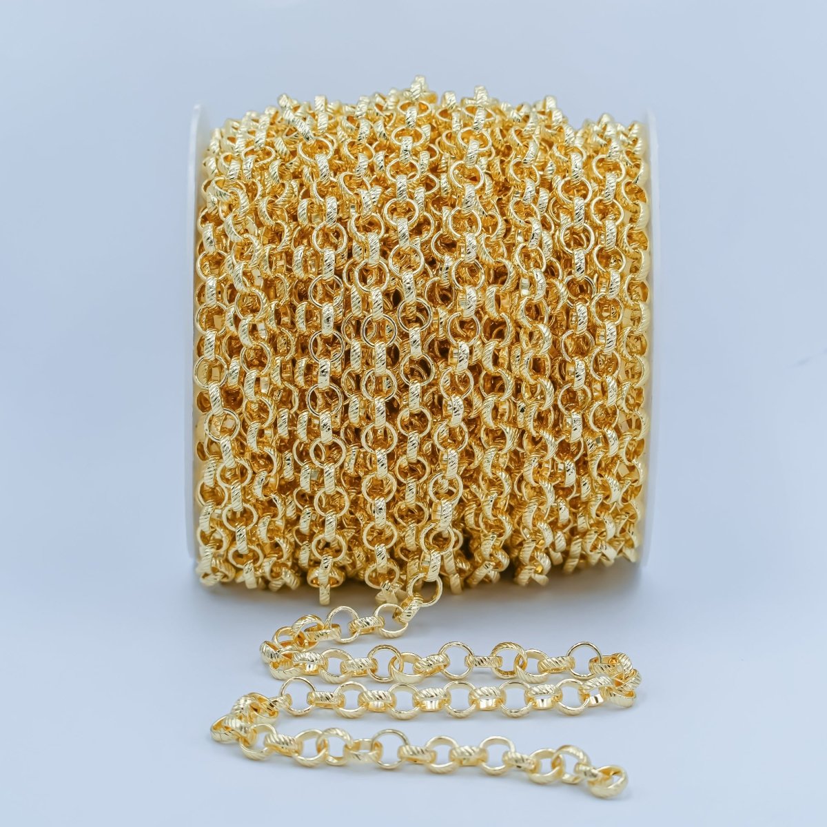 14K Gold Plated Rolo Cable Chain by Yard, Gold Plated Cable Rolo Chain, Wholesale bulk Roll Chain for Jewelry Making, Thickness 2mm, ROLL - 030 Clearance Pricing - DLUXCA