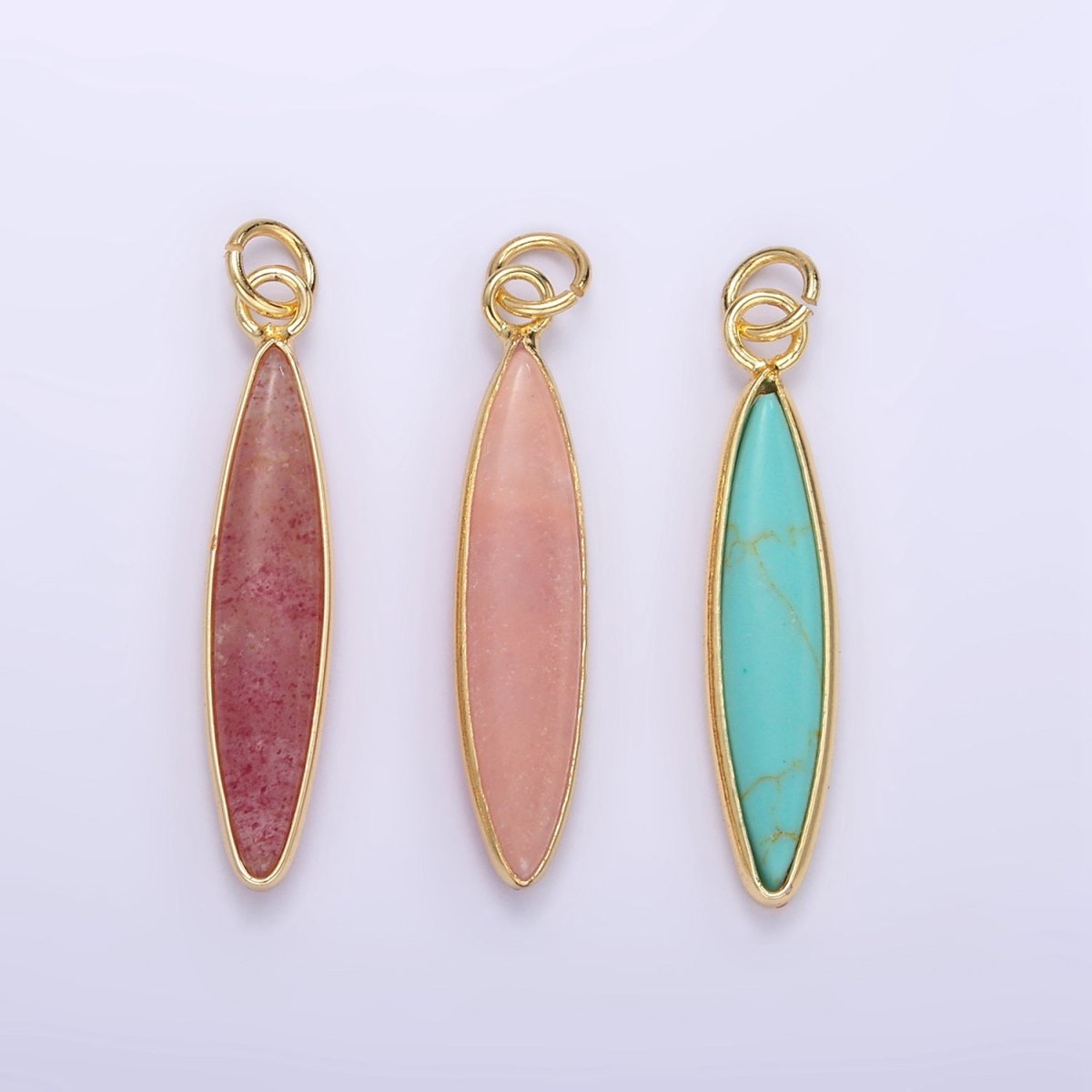 14K Gold Watermelon Quartz, Pink Quartz, Turquoise Sphere Bezel Charm | D560 - DLUXCA