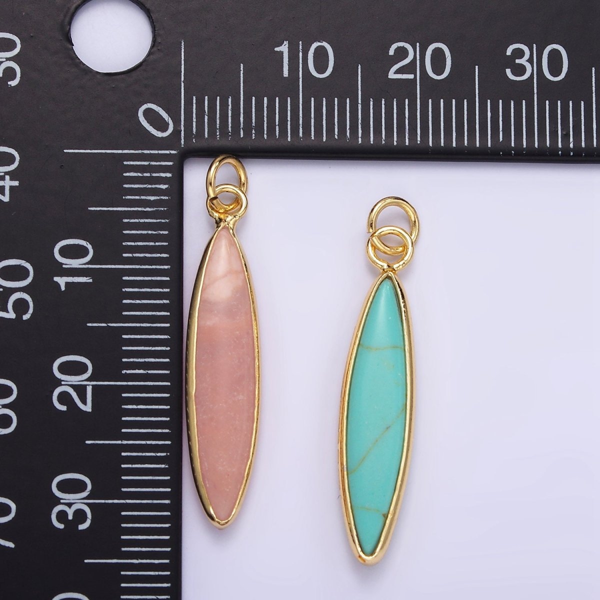 14K Gold Watermelon Quartz, Pink Quartz, Turquoise Sphere Bezel Charm | D560 - DLUXCA