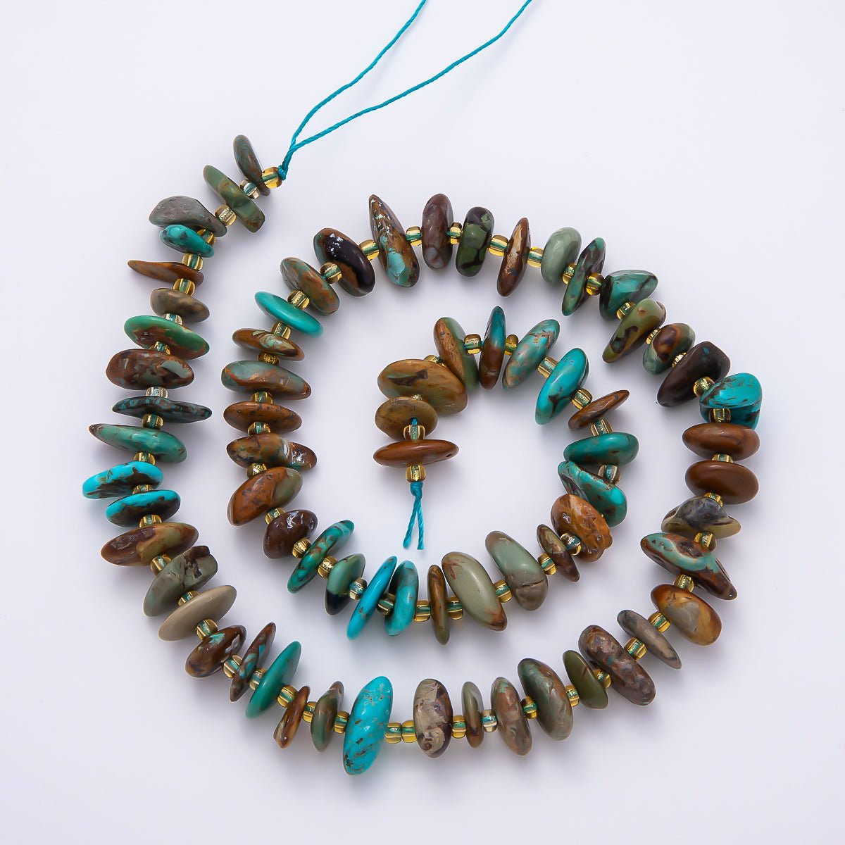14mm Turquoise Flat Rondelle Pebble Natural Gemstone Bead Strand Finding | WA-01209 - DLUXCA