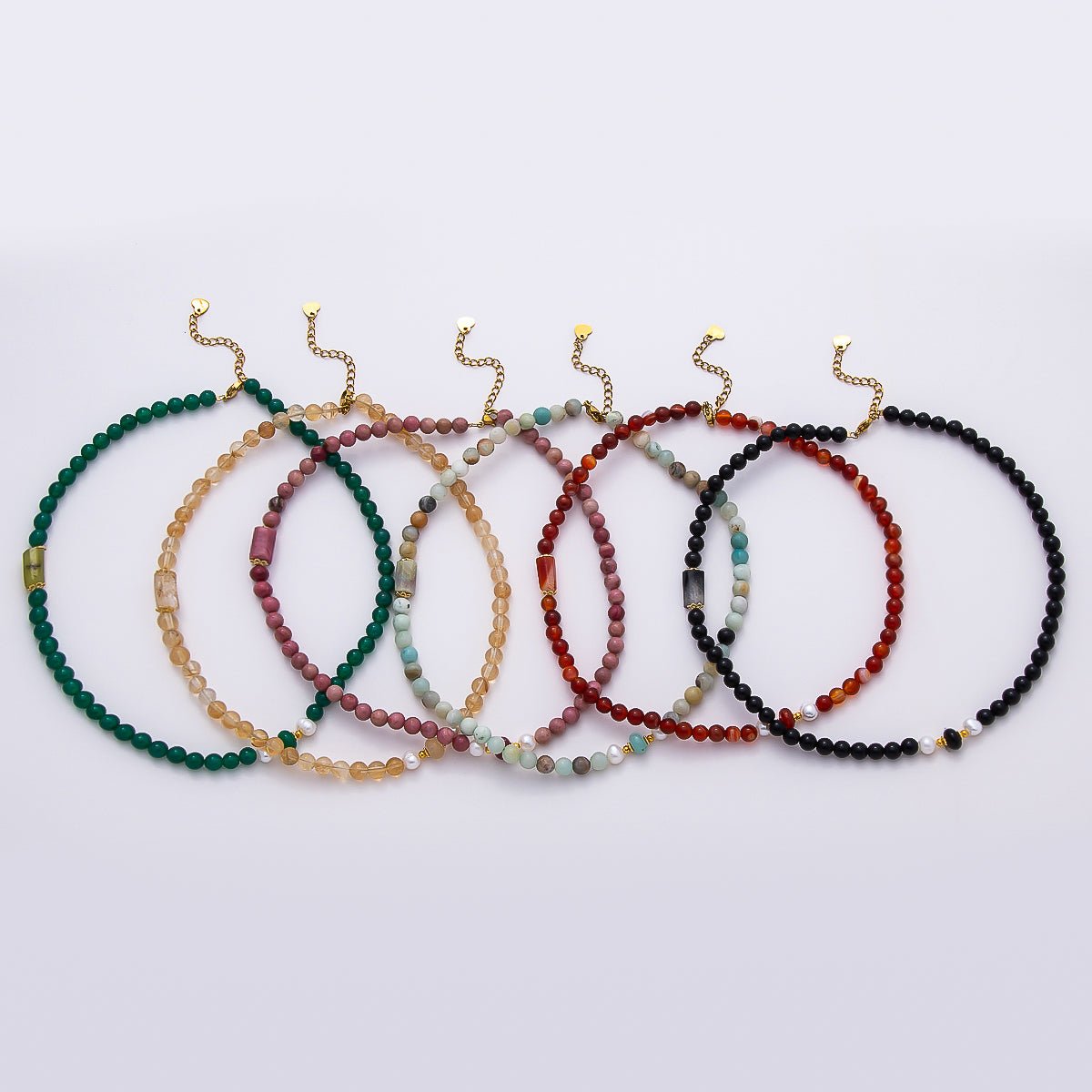 16 inch Stainless Steel Beaded Gemstone Necklace with 2 inch Extender | WA - 04460 - WA - 04465 - DLUXCA