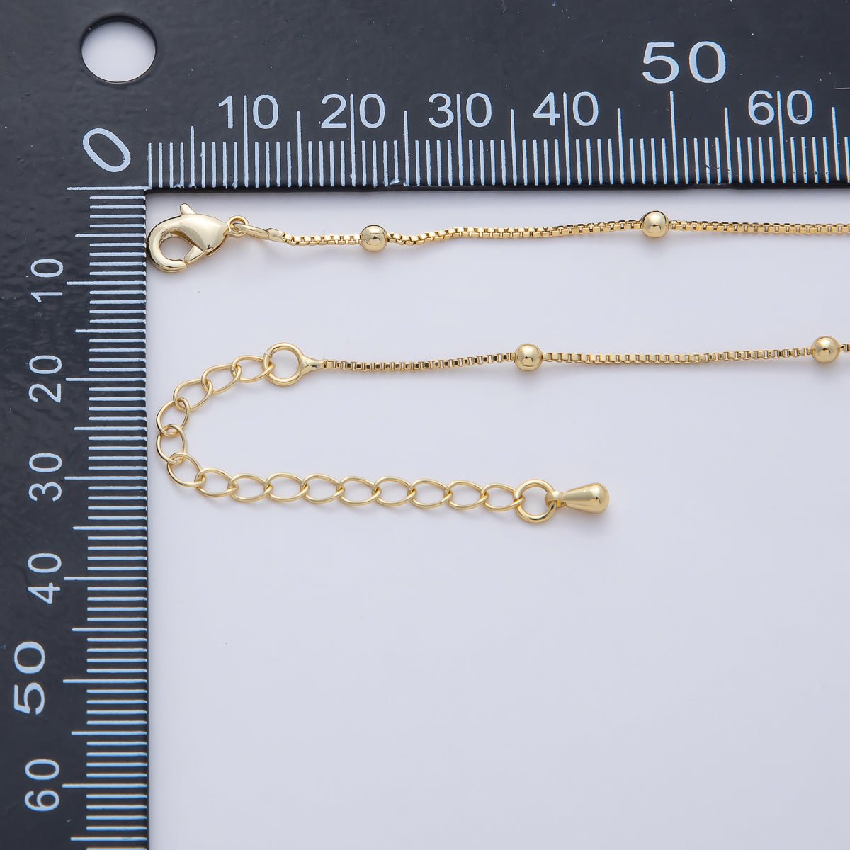 16K Gold Filled 0.8mm Box Satellite 2mm Bead Ball Chain 18 Inch Necklace w. Extender | WA - 04260 - DLUXCA