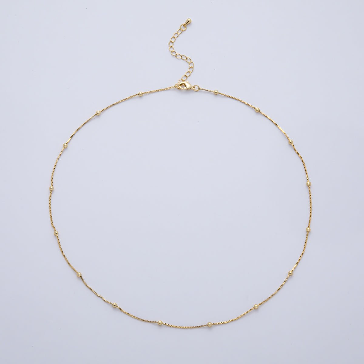 16K Gold Filled 0.8mm Box Satellite 2mm Bead Ball Chain 18 Inch Necklace w. Extender | WA - 04260 - DLUXCA