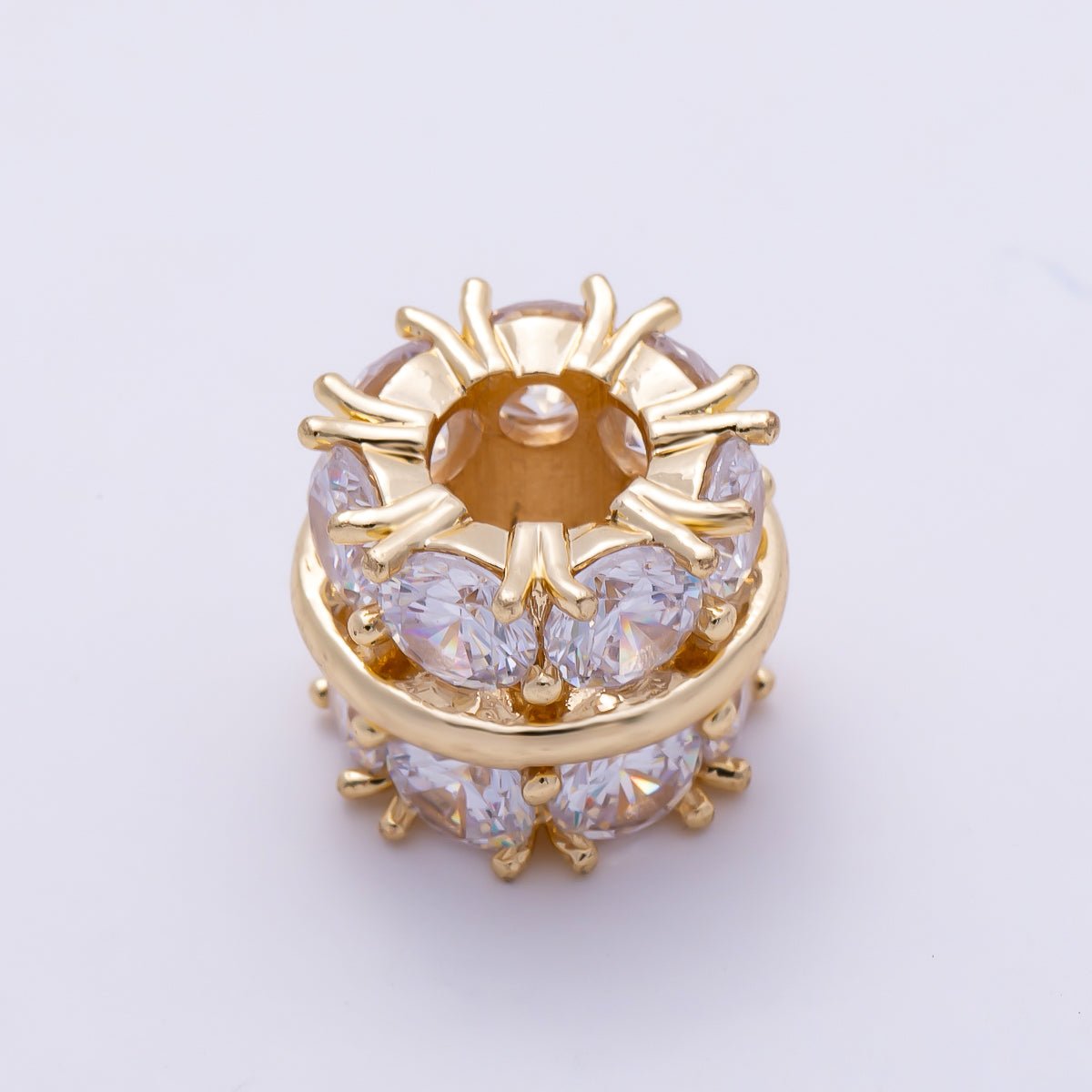 16K Gold Filled 10.5mm Double Micro Paved CZ Lined Rondelle Bead | Beads-00534 - DLUXCA