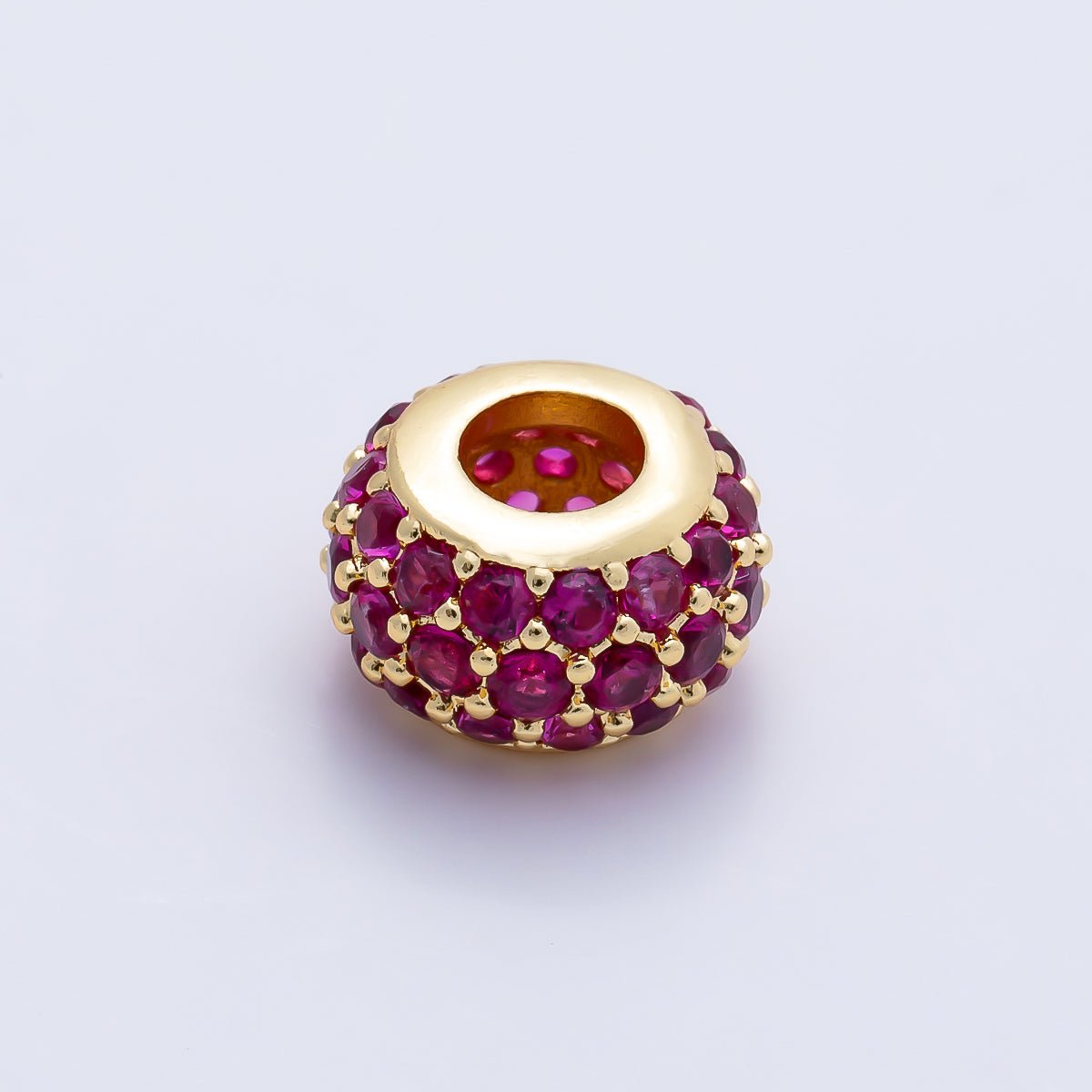 16K Gold Filled 10.5mm Micro Paved CZ Chubby Rondelle Bead | Beads-00387 ~ Beads-00398 - DLUXCA