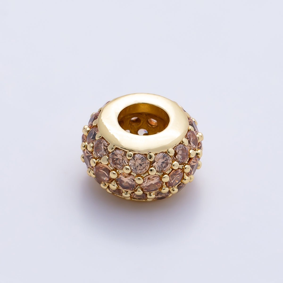 16K Gold Filled 10.5mm Micro Paved CZ Chubby Rondelle Bead | Beads-00387 ~ Beads-00398 - DLUXCA