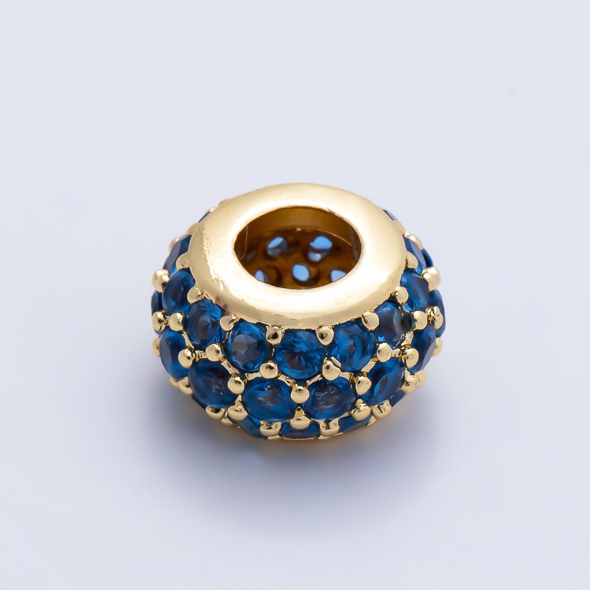 16K Gold Filled 10.5mm Micro Paved CZ Chubby Rondelle Bead | Beads-00387 ~ Beads-00398 - DLUXCA