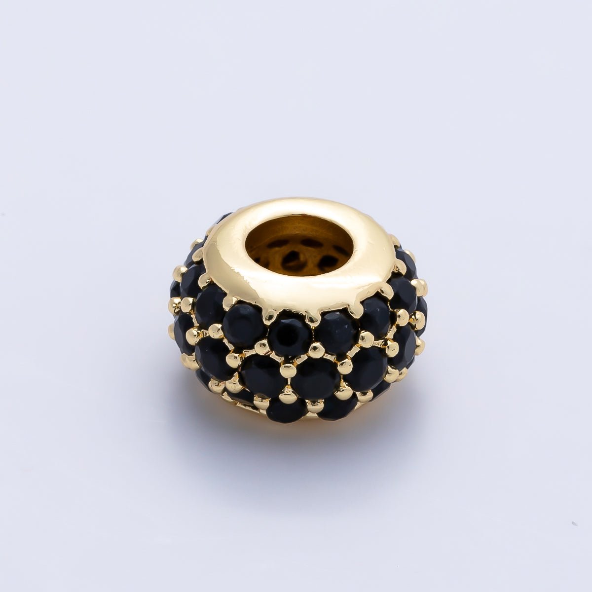 16K Gold Filled 10.5mm Micro Paved CZ Chubby Rondelle Bead | Beads-00387 ~ Beads-00398 - DLUXCA