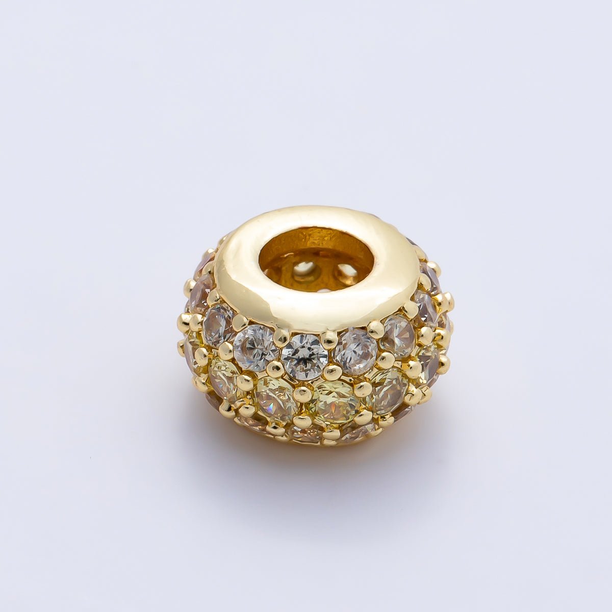 16K Gold Filled 10.5mm Micro Paved CZ Chubby Rondelle Bead | Beads-00387 ~ Beads-00398 - DLUXCA