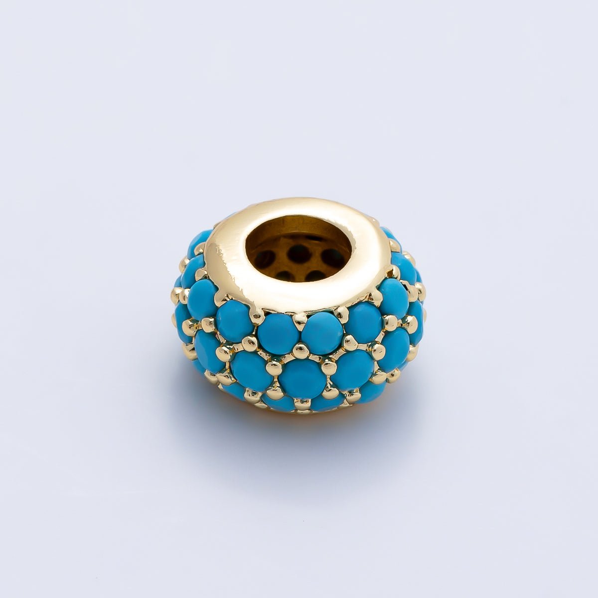 16K Gold Filled 10.5mm Micro Paved CZ Chubby Rondelle Bead | Beads-00387 ~ Beads-00398 - DLUXCA
