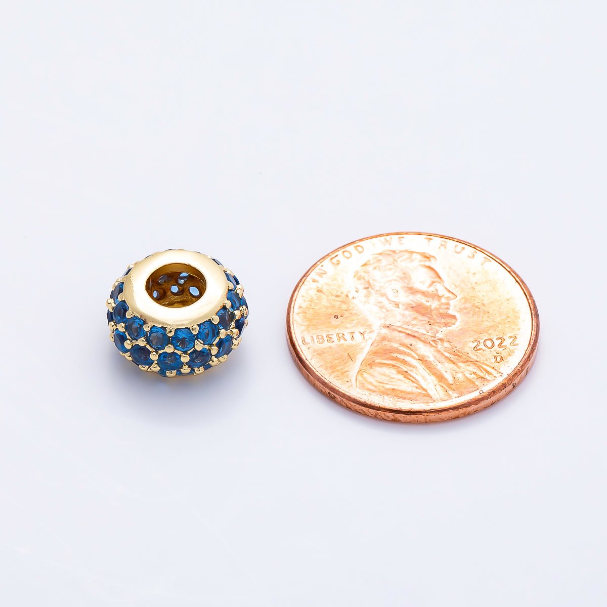 16K Gold Filled 10.5mm Micro Paved CZ Chubby Rondelle Bead | Beads-00387 ~ Beads-00398 - DLUXCA