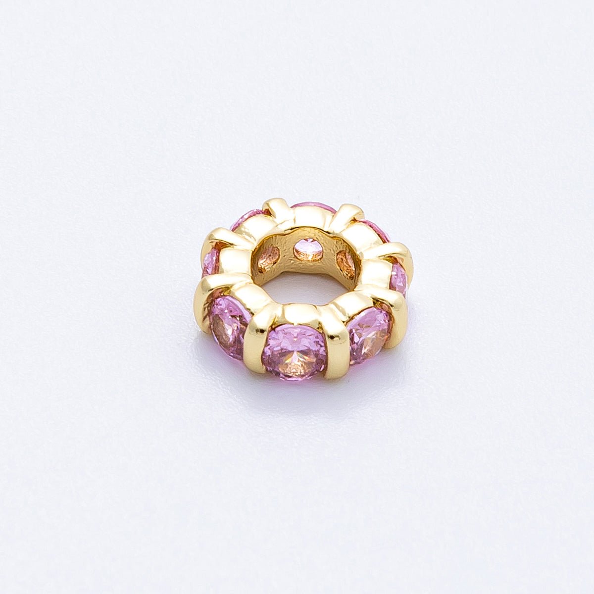 16K Gold Filled 10.5mm Personalized Birthstone Micro Paved Round CZ Rondelle Spacer Set | Beads - 00113 - Beads - 00124 - DLUXCA