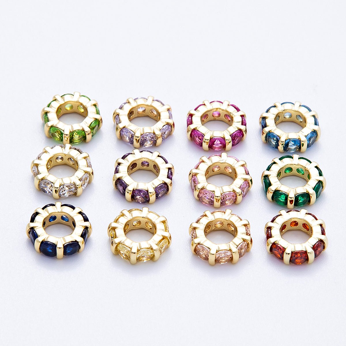 16K Gold Filled 10.5mm Personalized Birthstone Micro Paved Round CZ Rondelle Spacer Set | Beads - 00113 - Beads - 00124 - DLUXCA