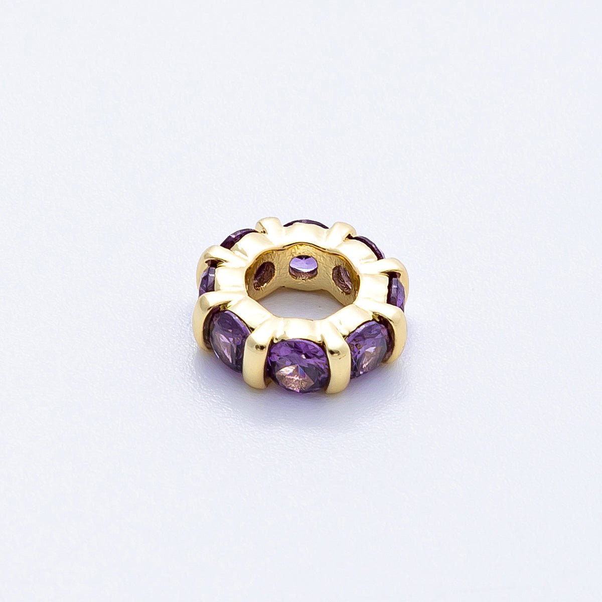 16K Gold Filled 10.5mm Personalized Birthstone Micro Paved Round CZ Rondelle Spacer Set | Beads - 00113 - Beads - 00124 - DLUXCA